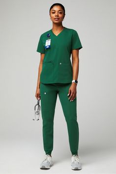 Mode 4-Pocket Top + High-Rise On-Call Jogger Fabletics female Activewear >> Scrubs >> Kits >> Product Feed regular Hunter Green Scrubs Outfit, Hunter Green Scrubs, Green Scrubs Outfit, Induction Outfit, Female Activewear, Green Scrubs, Scrubs Outfit, Fine Yarn, Pocket Top