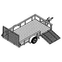 an outline drawing of a trailer with the door open and ramp attached to the side