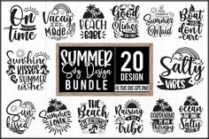 the summer bundle includes 20 svt designs for silhouettes, lettering and other items