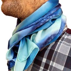 This Men hand painted natural satin silk neck warmer in navy  and teal colour is perfect as scarf for him. It's medium size tie  with trendy and fashionable style for man and of course a perfect gift for him -Hand painted by me -% natural silk -Size: 12x51 inches (130x28 cms) -Hand rolled hems -Sustanaible product -100% biodegradable These men hand painted natural silk collection is elegant and luxury in one way but casual and sporty in another. It is a statement men accessory in any look, that Scarf For Man, Men Accessory, Mens Silk Scarves, Trendy Scarf, Trendy Scarves, Luxury Scarves, Perfect Gift For Him, Scarf Men, Natural Silk