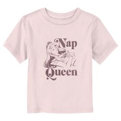 If you're planning on taking a long enchanted nap... then at least do it while wearing an adorable officially licensed Disney Sleeping Beauty Aurora Napping Queen Toddlers' Graphic T-Shirt! This unique tee features a distressed graphic of Aurora along with the phrase: "Nap Queen" printed in black lettering across the front. Add some fairy magic to your kids' closet, they'll love this Sleeping Beauty apparel, perfect for Disney fans everywhere! Sleeping Beauty Shirt, Cute Short Sleeve Tops For Bedtime, Short Sleeve Cartoon Print Sleep Top, Pink Cartoon Print Top For Bedtime, Pink Cotton Sleep T-shirt, Graphic Print Short Sleeve Bedtime Top, Pink Cartoon Print Sleep Top, Playful Cartoon Print Sleep Tops, Cute Cartoon Print Sleep Tops