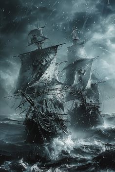 two ships in the ocean on a stormy day