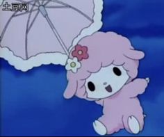 a cartoon character holding an umbrella in the air