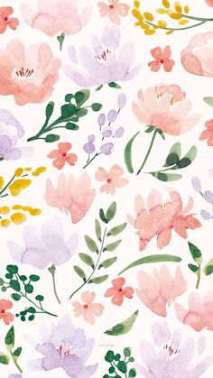 watercolor flowers on a white background with green leaves and pink blooms in the center