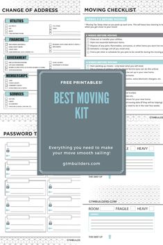 the best moving kit is shown in blue and white with text that reads free printables