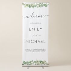 Simple Modern Botanical Wedding Welcome Editable Template Romantic Invitations, Olive Branch Wedding, Wedding Eucalyptus, Welcome Banners, Elegant Stationery, Framed Leaves, Watercolor Eucalyptus