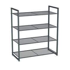 three tiered shelving unit with mesh shelves on each side and one shelf below