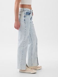 Mid Rise Cotton '90s Loose Jeans | Gap Trendy Denim Flare Jeans For Casual Wear, Trendy Mid-rise Jeans For Elevated Casual, Trendy Mid-rise Jeans For Elevated Casual Occasions, Trendy Medium Wash Jeans For Elevated Casual Occasions, Casual Faded Straight Bottoms, Trendy Medium Wash Jeans For Elevated Casual, Casual Straight Faded Bottoms, Casual Faded Straight Jeans, Casual Straight Faded Jeans