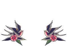 two birds with flowers on their wings are shown in the shape of an earring