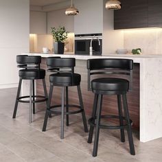 Ebern Designs Chamisa Swivel Bar & Counter Stool & Reviews | Wayfair Black Bar Stools Kitchen, Wayfair Kitchen, Island Bar Stools, Black Counter Stools, Counter Stools With Backs, Island Counter, Island Chairs, Island Stools, Bar Stools Kitchen Island