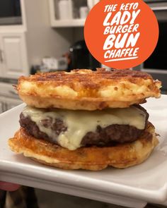 the keto lady burger and bun chaffle is ready to be served in the kitchen