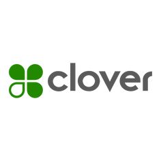 the clover logo on a white background with green and gray letters that spell clovers