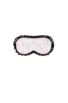 The BRIDGET EYE MASK - PINK : FLORAL : BUNNY BOUQUET, designed by I.AM.GIA, is crafted from satin and features a pink floral print with a black ruffled trim. Bunny Bouquet, Festival Jacket, Black Lace Trim, Contemporary Fabric, I Am Gia, Pink Floral Print, Stretch Satin, Color Lines, Buy Now Pay Later