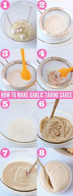 how to make garlic tahini sauce in one bowl and then put it in the other