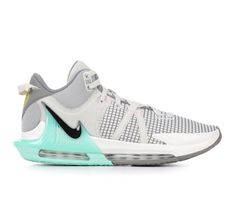 the nike kd trey basketball shoe in white and grey with black, yellow and blue accents