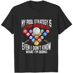 Pool Billiard T-shirt Womens Mens My Pool Strategy Billiards, Types Of Shirts, The United States, Black Tshirt, Shirts Tops, Mens T, Womens Shirts, United States, Pool