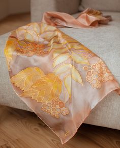 This autumn brown and beautiful silk scarf in unique gift for her! ANOLI Design hand painted silk scarves are an outstanding and unique gift for those who want to stand out from the gray mass! Our designs are characterized by a unique symbiosis of a beautiful and modern lifestyle. Anoli Design products are like a sensual embodiment of lightness, beauty and ultimate comfort, with which you enjoy timeless luxury  intertwined with the best emotions and unique memories. The world is oversaturated wi Cheap Art Silk Dupatta With Self Design, Duppattas Designs Ideas, Painted Silk Scarves, Purple Silk Scarf, Autumn Scarf, Handpainted Silk Scarves, Batik Scarf, Small Silk Scarf, Green Silk Scarf