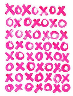 pink painted letters and numbers are arranged in the shape of xoxo