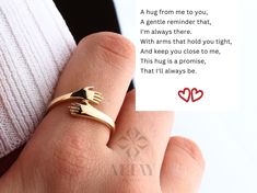 ABOUT PRODUCT This 14K Gold Hug Ring is suitable gift for girlfriend, mom and her. You can even buy as a birthday gift for your friends or anniversary gifts, If you want to add a special note we can write for you and put to inside of package. We manufacture our jewelry pieces with carefully and after production we double checking in quality control department. Our main idea is keep our items for daily wearing especially for minimalist jewelry pieces. 14K Gold Hug Ring, Unique Love Hugging Hands Hug Ring Gold, Love Hugging, Hug Ring, Ring Couple, Latest Simple Mehndi Designs, Hand Ring, Simple Mehndi, Simple Mehndi Designs, Custom Ring