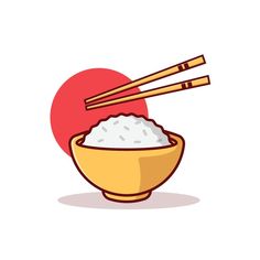 rice in a bowl with chopsticks on the side and a heart behind it