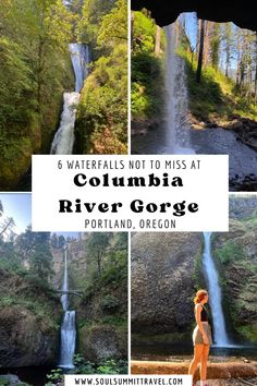 the columbia river gorge in portland, oregon with text overlay reading 6 waterfalls not to miss at columbia river gorge