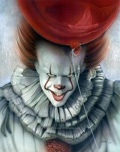 a painting of a creepy clown wearing a red hat