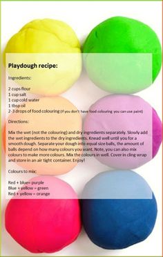 colorful playdough recipe with instructions on how to make them