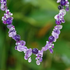 Get lost in a beautiful daydream with Nareerat's rich purple necklace. The Thai artisan hand knots silk thread around faceted quartz and amethyst chips and beads to create a cluster of gorgeous purple-hued gems. A sterling silver-plated brass lobster claw clasp finishes the necklace with a touch of cool shine. Luxury Multicolor Amethyst Necklace, Purple Necklace, Rich Purple, Nature Inspired Jewelry, Lovely Earrings, Elegant Necklaces, Glass Bead Necklace, Gorgeous Jewelry, Silk Thread