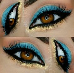 . Athena Inspired Makeup, Queen Of The Nile Makeup, Gold And Blue Eyeshadow, Ancient Greek Makeup, Cleopatra Photoshoot, Blue And Gold Makeup, Evil Eye Makeup, Genie Makeup, Dancing Makeup