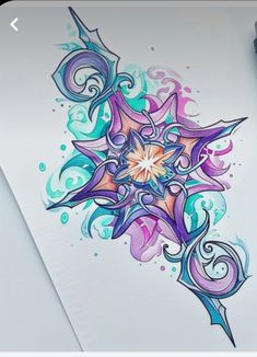 a drawing of a flower with swirls and stars on it's back side