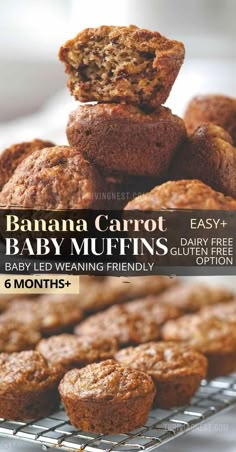 banana carrot baby muffins are stacked on top of each other