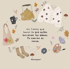 the words are written in spanish and there is an image of shoes, sweaters, purse