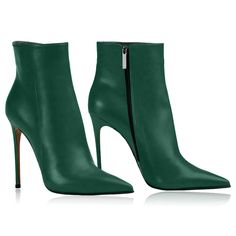 Pointed toe boot in genuine leather with internal zip and 100mm or 120mm stiletto heel     Upper: Leather     Interior: Leather     Sole: Non-slip     Fit: regular     Heel height: 120mm | 4,8" inches   Heel height: 100mm | 4,0" inches    Handcrafted footwear 100% Made in Italy Green High Heels, Festival Shoes, Simple Fall Outfits, Green Boots, Green Heels, Walk In My Shoes, High Heel Boots Knee, Pointed Toe Boots, Girls Boots