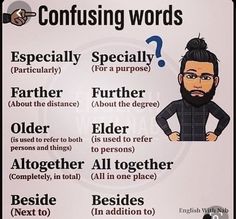 a poster with some words in it that say confusing words and an image of a man's face