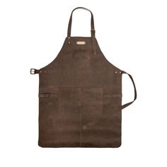 a brown leather apron with two pockets on the front and one pocket in the back