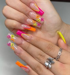 Spring Acrylic Nails, Hippie Nails, Colorful Nail, Acrylic Nails Coffin Pink, Bling Acrylic Nails, Summer Acrylic Nails, Pink Acrylic Nails