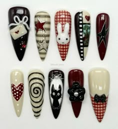 Black Cat Nails, Miffy Nails, Bunny Cat, Plaid Nails