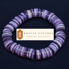 This is an indigenous wampum bracelet. The beautiful hues of purple and white is stunning. Pueblo jewelry, indigenous Native American jewelry. Bracelet is a stretch bracelet  Wampum is a traditional shell bead of the Native American tribes of the Eastern Woodlands. The beads are harvested from the shells of Western North Atlantic hard-shelled clams and are typically white and purple. Native Americans would harvest the clams in the summer and eat their contents before working on the shells. The p Purple Southwestern Jewelry For Gifts, Purple Southwestern Jewelry For Gift, Purple Southwestern Style Jewelry For Gift, Southwestern Style Purple Jewelry For Gift, Purple Bohemian Round Bracelet, Artisan Purple Bracelet Jewelry, Artisan Purple Bracelet For Gift, Indigenous Jewelry, Eastern Woodlands