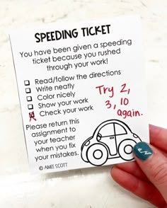 a hand holding up a ticket for a car driving event with instructions on the front