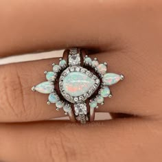 Wedding Ring Opal, Opal Engagement Ring Set, Ring Inspiration, Opal Engagement Ring, Opal Band, Future Engagement Rings, Opal Wedding Rings