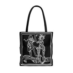 Dance With Death Tote Bag Goth Gothic Purse Black & White Plague Memento Mori Woodcut Witch Medusa Skeleton Unicorn Tapestries, Goth Clothes