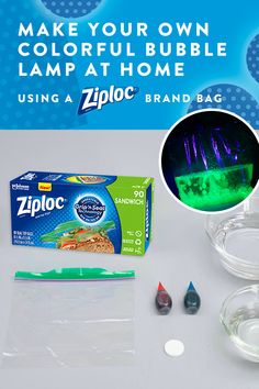 the supplies needed to make your own colorful bubble lamp at home are shown in this advertisement