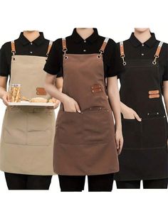 1pc Canvas Waterproof Dining Apron With Pockets, Perfect For Coffee Bars, Restaurants, Milk Tea Shop Flower Shop Coffee Baker Waterproof Waist Overalls For Women Multicolor    Polyester     Kitchen & Dining, size features are:Bust: ,Length: ,Sleeve Length: Barista Uniform, Canvas Weaving, Barista Outfits, Cafe Uniform, Pocket Coffee, Restaurant Aprons, Restaurant Uniforms, Coffee Bars, Apron With Pockets