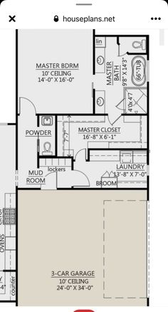 the floor plan for a house with 3 car garages and an additional living area