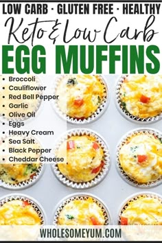 an egg muffin recipe is shown with the words low carb gluen free healthy