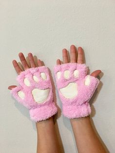 White pink cat gloves, fingerless cat gloves, kitty paws, white cat gloves, cat paw gloves, costume Cat Gloves, Kitty Paws, Costume Gloves, Gloves Fingerless, White Cats