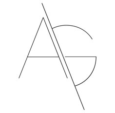 the letter a is inscribed in a circle with two lines on it and one line at the end