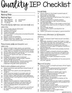 a checklist with the words quality iep checklist written in black and white