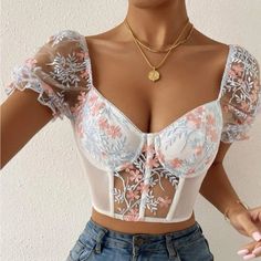 Xs, Never Worn Cute Crop Top Outfits, Top Outfits For Women, Party Bra, Sheer Outfit, Cute Crop Top, Shein Outfits, Lace Headbands, Crop Top Outfits, Fashion Design Sketches