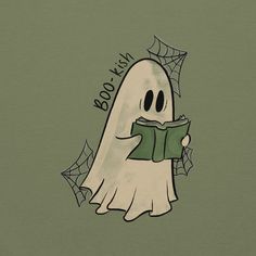 a ghost reading a book while holding a spider web